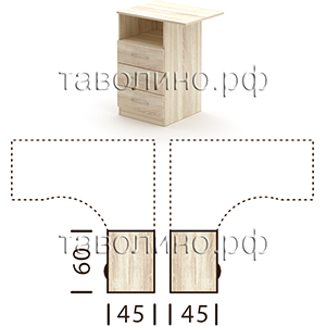 Симпл (Simple) SC-3D.2 | Тумба приставная на 3 ящика с нишей, 60х45х75 см - купить в СПб